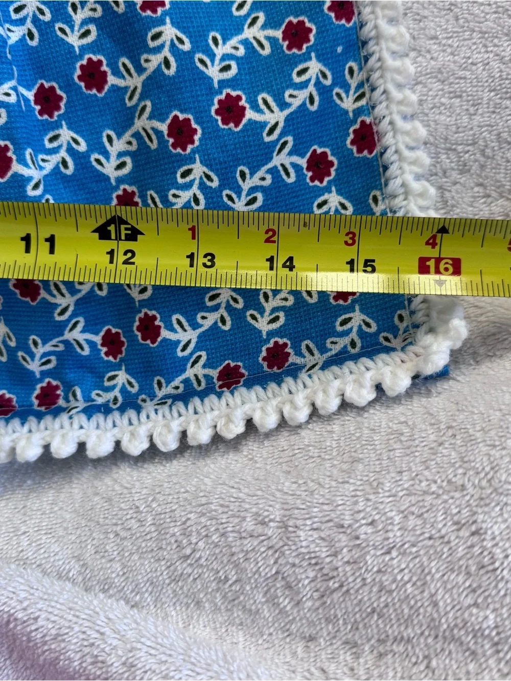 Pioneer Woman Turquoise Red Floral Crochet Hanging Kitchen Towel